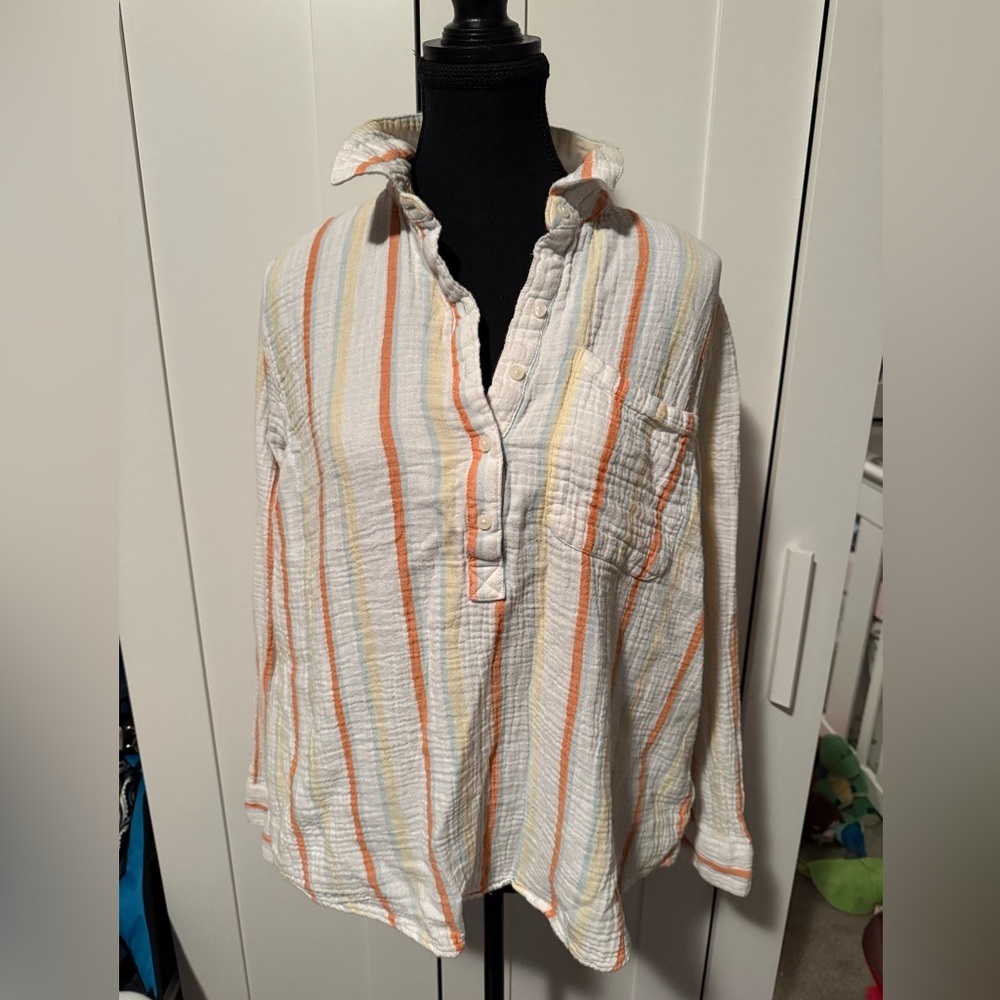 a.n.a Multicolor Striped Button Down Linen Shirt